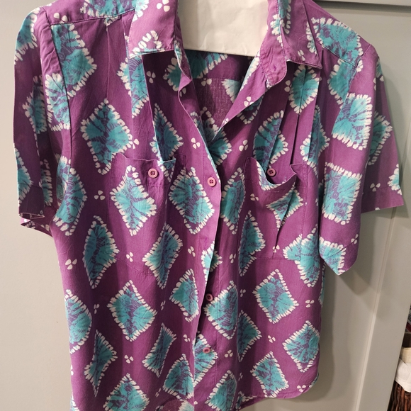 Vibrant Purple and Teal Women's Vintage Button-Down Shirt - Picture 1 of 3